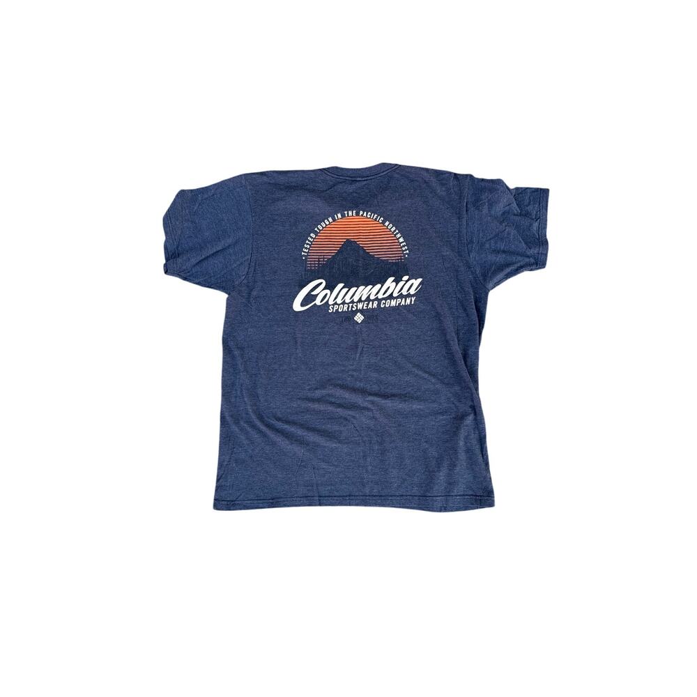 Columbia Men’s Large Blue Graphic T Shirt Outdoor Mountain Logo Short Sleeve